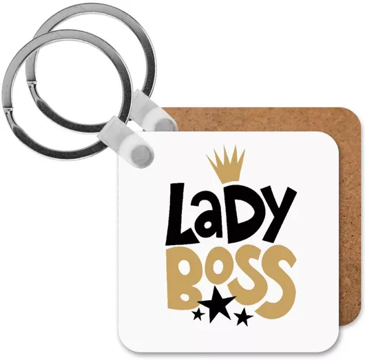 Μπρελόκ Lady Boss Ξύλινο Τετράγωνο Mdf Λευκό