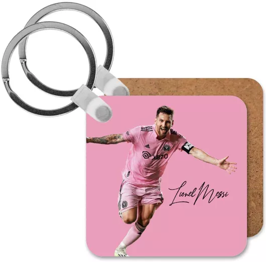 Μπρελόκ Lionel Messi Inter Miami Jersey Ξύλινο Τετράγωνο Mdf Ροζ