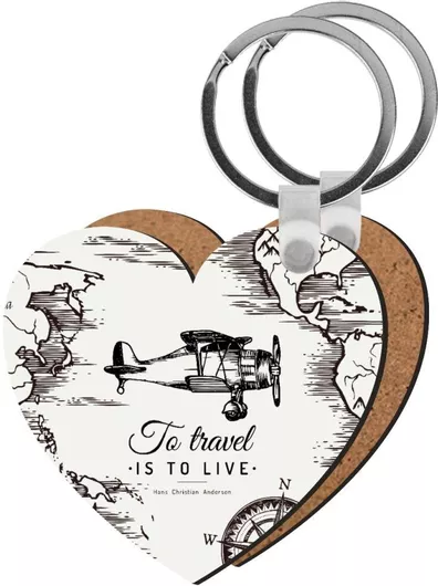 Μπρελόκ To Travel Is To Live Ξύλινο Καρδιά Mdf Λευκό