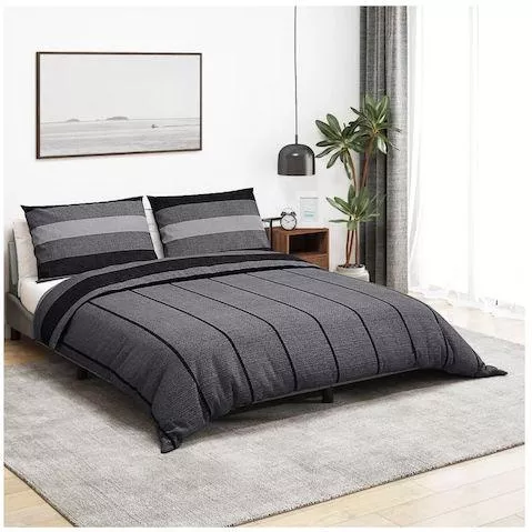 Σετ Παπλωματοθήκης vidaXL Βαμβακερή Διπλή με 2 Μαξιλαροθήκες 220x200cm Γκρι