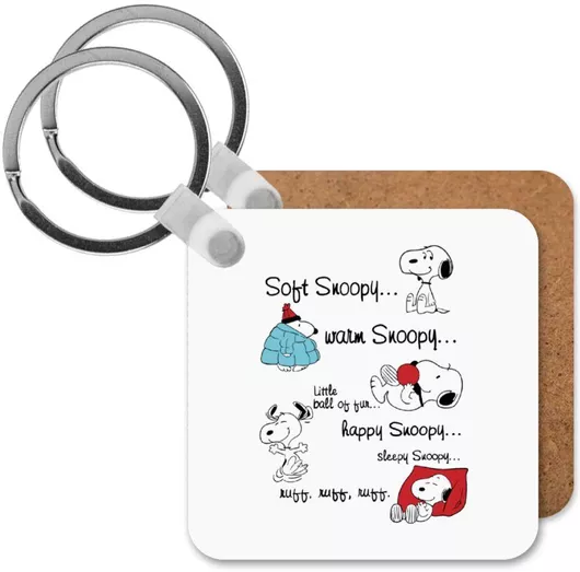 Μπρελόκ Snoopy Manual Ξύλινο Τετράγωνο Mdf Λευκό
