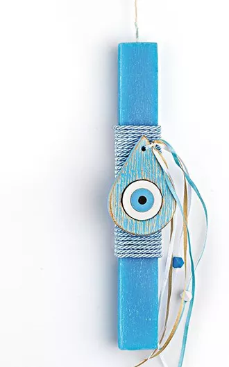 Πασχαλινή Λαμπάδα Χειροποίητη Αρωματική με Κεραμικό Μάτι σε Σταγόνα 29cm Σιέλ