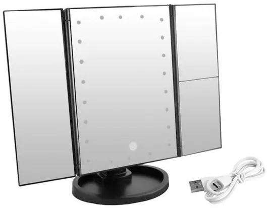 Καθρέπτης Μακιγιάζ Επιτραπέζιος με Φως & Μεγέθυνση 2x & 3x 34.5x28cm Μαύρο