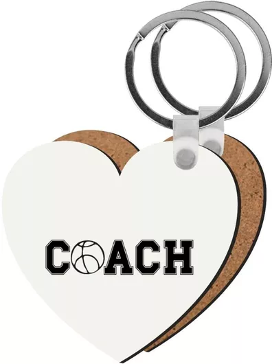 Μπρελόκ Basketball Coach Ξύλινο Καρδιά Mdf Λευκό