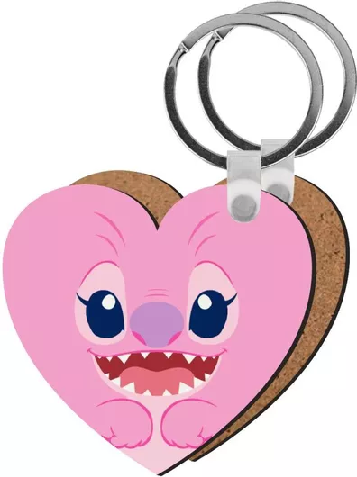 Μπρελόκ Lilo & Stitch Angel Pink Ξύλινο Καρδιά Mdf Ροζ