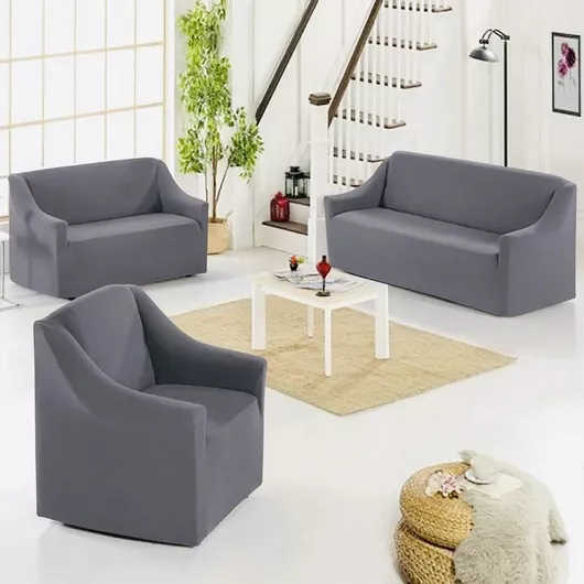 Ελαστικό Κάλυμμα Διθέσιου Καναπέ/Τριθέσιου Καναπέ/Πολυθρόνας KLK520552544 Σετ 3τμχ Γκρι