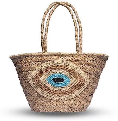 Τσάντα Θαλάσσης Nolah Blue Eye Ψάθινη 47x29x28cm Μπλε