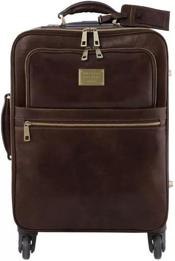 Βαλίτσα Ταξιδίου Tuscany Leather Καμπίνας Υφασμάτινη Ύψους 46cm με 4 Ρόδες Καφέ