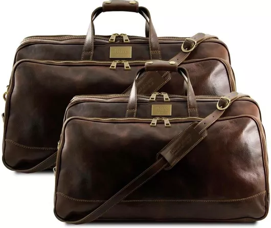 Σετ Ταξιδίου Tuscany Leather Bora Bora Δερμάτινο με Ροδάκια Καφέ Σκούρο