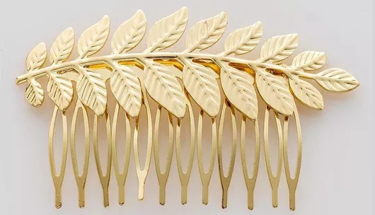 Χτενάκι Novita Μεταλλικό με Κλαδί από Ανάγλυφα Φύλλα Χρυσό