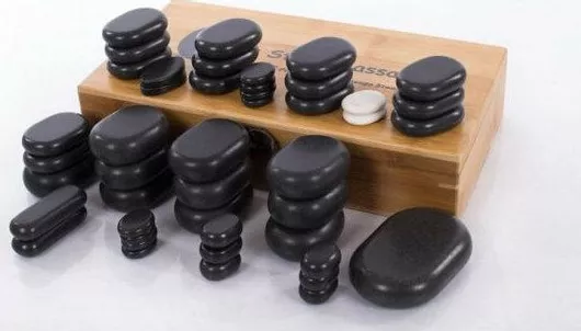 Hot Stones Ηφαιστειακές Θεραπευτικές Πέτρες Βασάλτη για Μασάζ Σετ 45τμχ Μαύρο