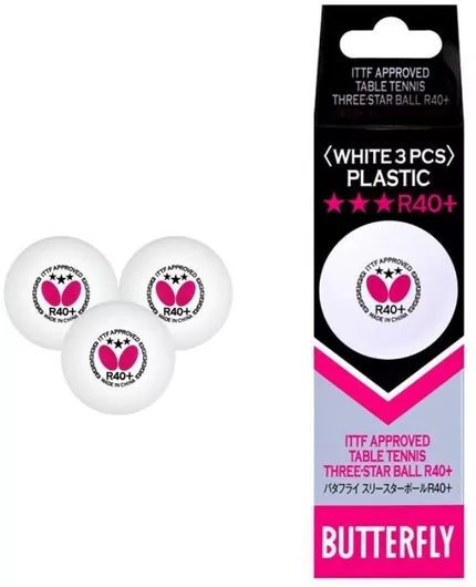 Μπαλάκια Ping Pong Butterfly R40+ Σετ 3τμχ Λευκό