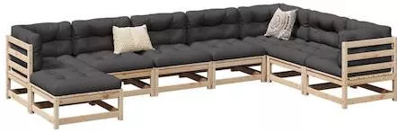 Σετ Έπιπλα Κήπου & Βεράντας από Μασίφ Ξύλο Πεύκου με Μαξιλάρια Καφέ 8τμχ