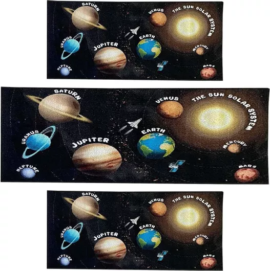 Σετ Παιδικό Χαλί Πλανήτες 67×130cm & 67×180cm 3τμχ Μαύρο