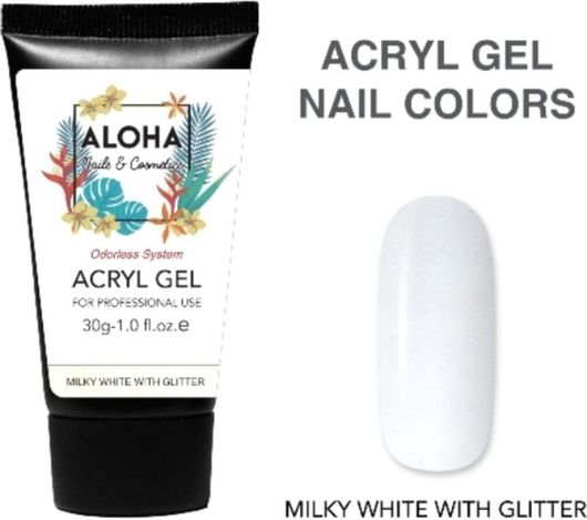Acryl Gel Aloha UV/LED Milky White με Glitter 30gr