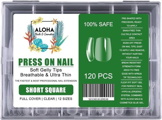 Tips Νυχιών Aloha Press On Gelly Short Square σε Κασετίνα 120τμχ