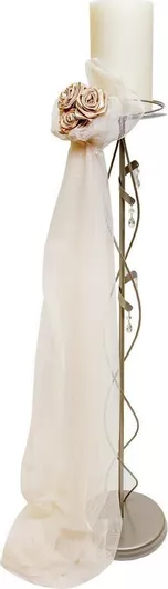 Κηροστάτης Γάμου με Τούλι & Τριαντάφυλλα Ασημί