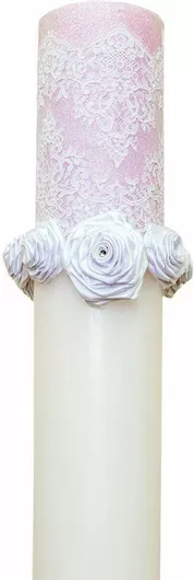 Λαμπάδα Γάμου με Δαντέλα & Τριαντάφυλλο Λευκό/Λιλά