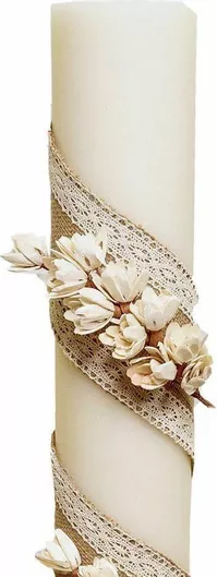 Λαμπάδα Γάμου με Λινάτσα & Δαντέλα