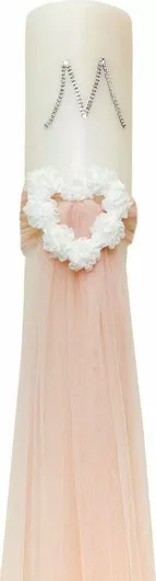 Λαμπάδα Γάμου με Τούλι Εκρού/Σομόν