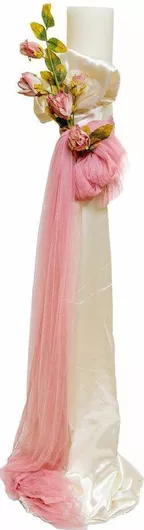 Λαμπάδα Γάμου με Τριαντάφυλλα Εκρού/Ροζ