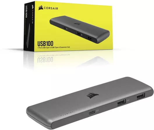 USB Hub Corsair USB100 USB 3.0 7 Θυρών με Σύνδεση USB-C & Εξωτερική Παροχή Ρεύματος Γκρι