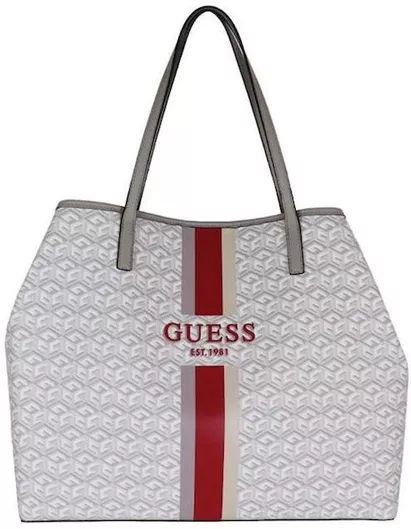 Γυναικεία Τσάντα Ώμου Guess Vikky Large Tote από Οικολογικό Δέρμα Λευκό