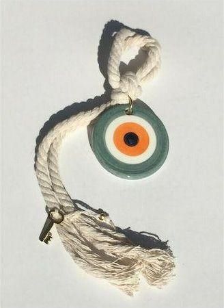 Γούρι Μάτι Χειροποίητο 7cm Πράσινο / Ivory