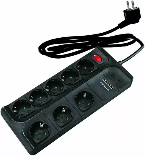 Πολύπριζο RedLED Ασφαλείας 8 Θέσεων με Διακόπτη 2 USB & Καλώδιο 1.5m Μαύρο