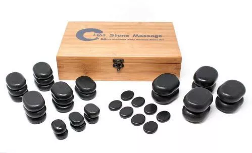 Σετ Hot Stones Novita 36τμχ σε Ξύλινη Καφέ Θήκη Μαύρο