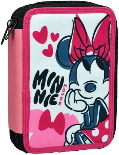 Σχολική Κασετίνα Gim Minnie Bow με 2 Θήκες Γεμάτη Υφασμάτινη Ροζ