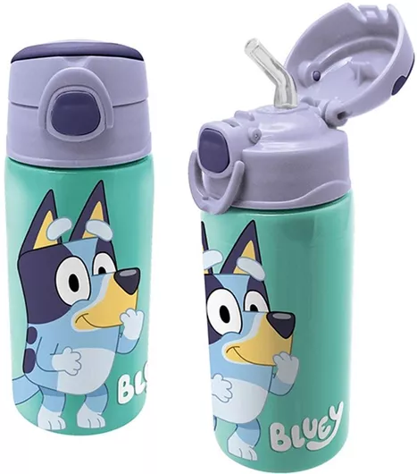 Σχολικό Παγούρι Graffiti 246414 Bluey με Καλαμάκι 500ml Ανοξείδωτο Τιρκουάζ