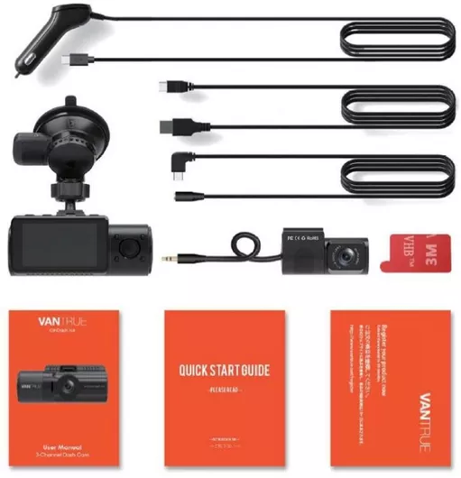 Σετ Κάμερα DVR Αυτοκινήτου Vantrue Dashcam N4 2.5K 1440P με Οθόνη 2.45" για Παρμπρίζ με Βεντούζα & Κάμερα Οπισθοπορείας