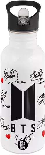 Παγούρι Bts Signs Νερού Λευκό με Καλαμάκι Ανοξείδωτο Ατσάλι 600ml