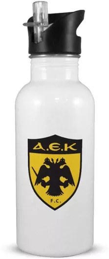 Παγούρι Αεκ Νερού Λευκό με Καλαμάκι Ανοξείδωτο Ατσάλι 600ml