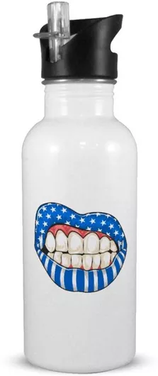 Παγούρι Ελληνική Σημαία Lips Νερού Λευκό με Καλαμάκι Ανοξείδωτο Ατσάλι 600ml