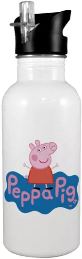 Παγούρι Πέππα Το Γουρουνάκι Μπλε με Όνομα Νερού Λευκό με Καλαμάκι Ανοξείδωτο Ατσάλι 600ml