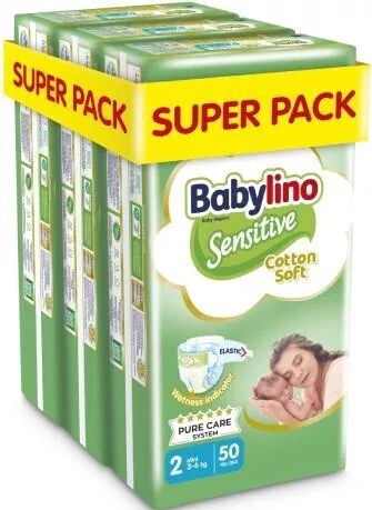 Babylino Πάνες με Αυτοκόλλητο Sensitive Cotton Soft No. 2 για 3-6kg 150τμχ