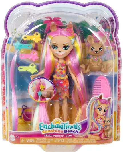 Barbie Mattel Enchantimals Κούκλα Sunshine Beach και Ζωάκι Καγκουρό