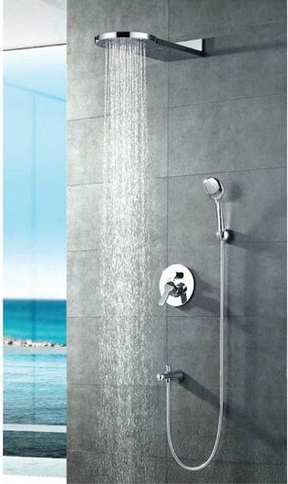 Μπαταρία Εντοιχισμού Karag Zoe Cascada Σετ Μίκτης, Τηλέφωνο & Κεφαλή Ντουζ Εντοιχισμού Ντουζιέρας 3 Εξόδων Inox Chrome