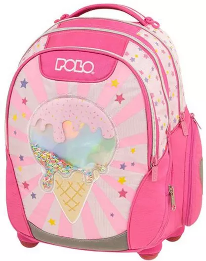 Σχολική Τσάντα Τρόλεϊ Δημοτικού Polo Base-Free Ice Cream με Θήκη για Παγούρι 25lt 2024 Ροζ