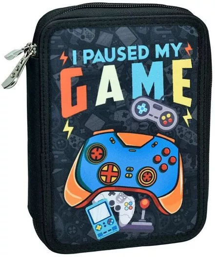 Σχολική Κασετίνα Back Me Up Game Διπλή Τετράγωνη Γεμάτη Πολύχρωμο