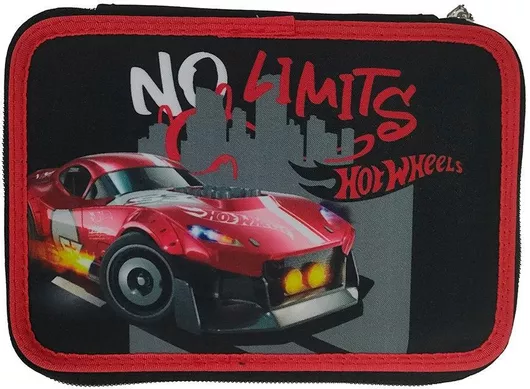 Σχολική Κασετίνα Gim Hot Wheels Retro Διπλή Τετράγωνη Γεμάτη Πολύχρωμο