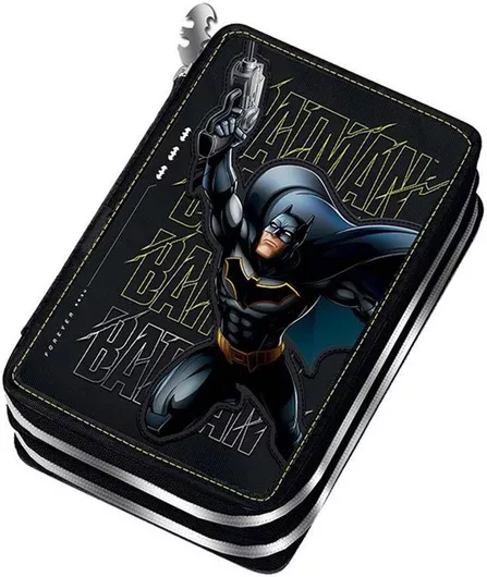 Σχολική Κασετίνα Graffiti Batman Διπλή Τετράγωνη Γεμάτη Μαύρο