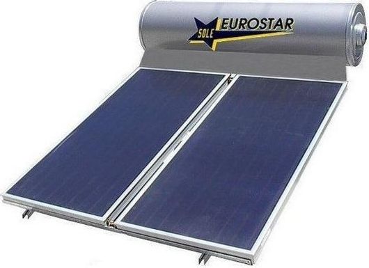 Ηλιακός Θερμοσίφωνας Sole Eurostar 200-2T-200 Γκρι 200 λίτρων Glass Διπλής Ενέργειας με 4τ.μ. Συλλέκτη