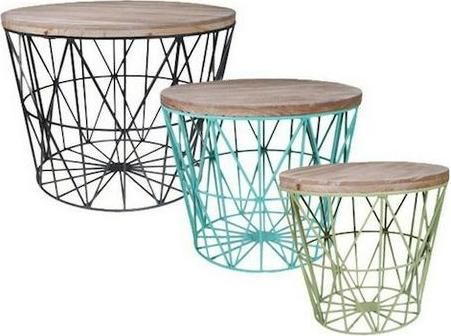 Σετ 3 Τραπέζια Ξύλινα με Σιδερένια Βάση Πολύχρωμο