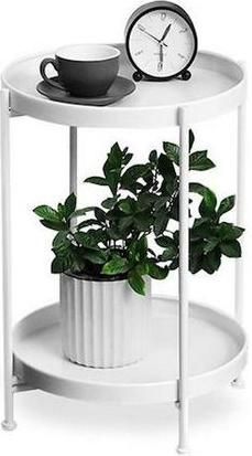 Τραπέζι Κομοδίνο Στρογγυλό με 2 Επίπεδα Λευκό Ø42x50cm