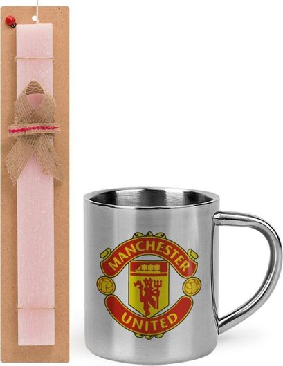 Πασχαλινή Λαμπάδα koupakoupa Manchester United F.C. Σετ με Κούπα Μεταλλική 300ml 30cm Ροζ
