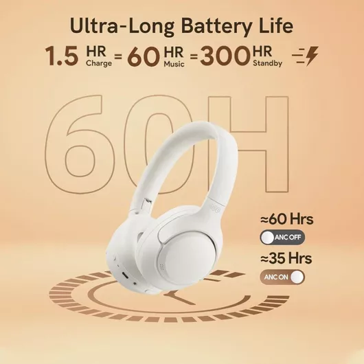 Headphones QCY H3 Lite ANC Ασύρματα/Ενσύρματα Over Ear με 60 ώρες Λειτουργίας Λευκό