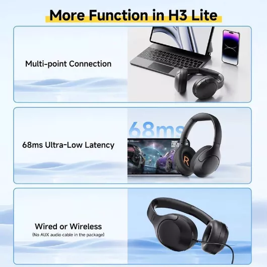 QCY H3 Lite ANC Ασύρματα/Ενσύρματα Over Ear Ακουστικά με 60 ώρες Λειτουργίας Μαύρο